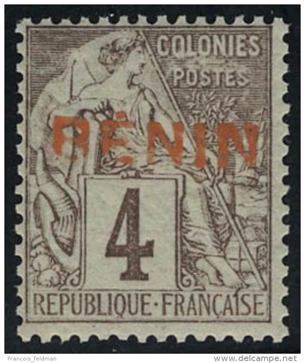 Neuf Sans Charni&egrave;re N&deg; 3, 4c Lilas Brun Sur Gris, Surcharge Rouge Type IV, Non &eacute;mis, T.B.... - Sonstige & Ohne Zuordnung