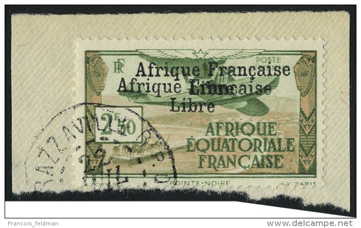 Fragment N&deg; 15b, 2f50 Afrique Francaise Libre, Double Surcharge Sur Petit Frgt, T.B. Sign&eacute; Brun - Autres & Non Classés