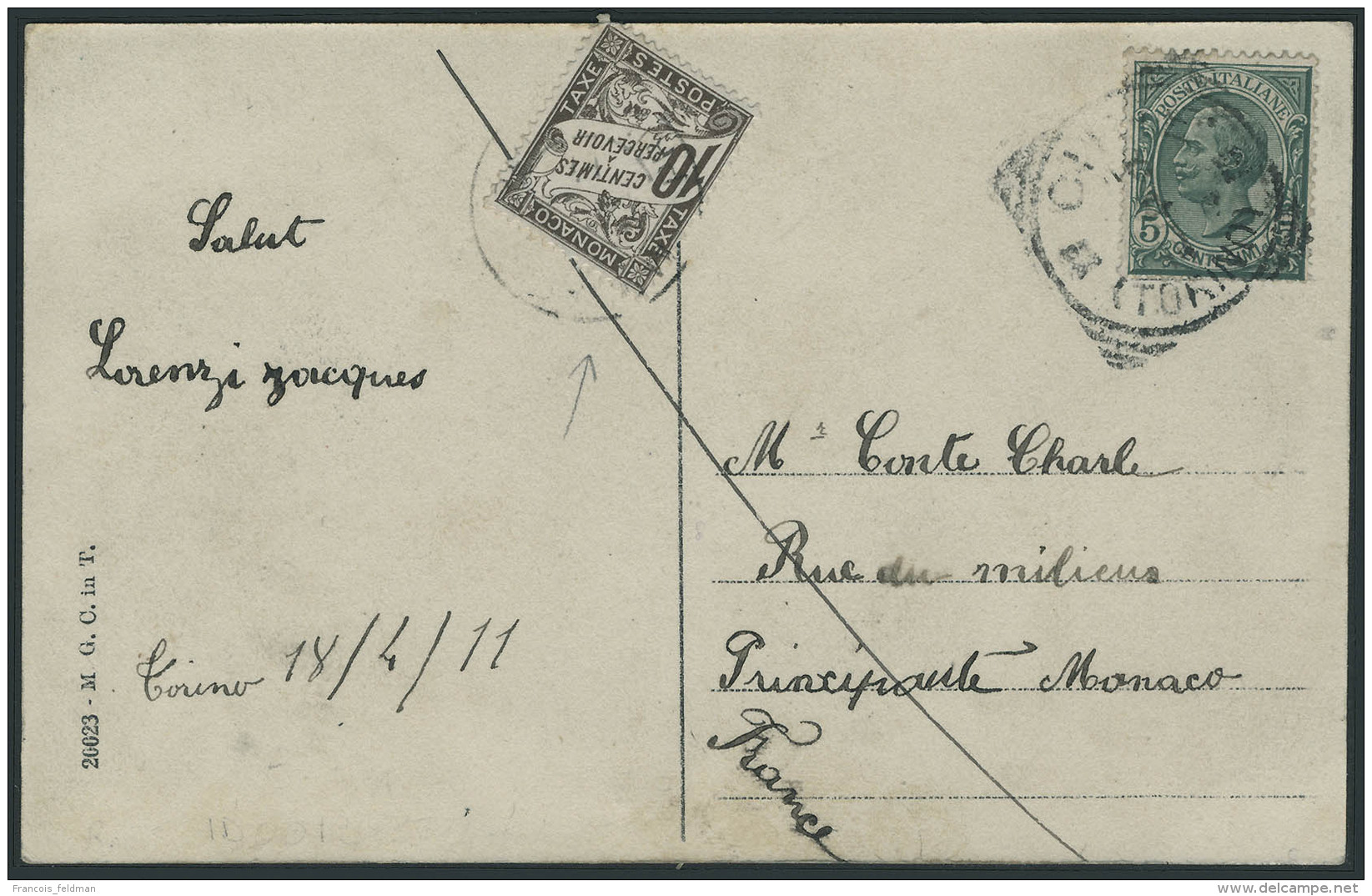 Lettre N&deg;4. 10c Brun Obl. S/C.P. D'Italie Insuffisamment Affranchie. T.B. - Other & Unclassified