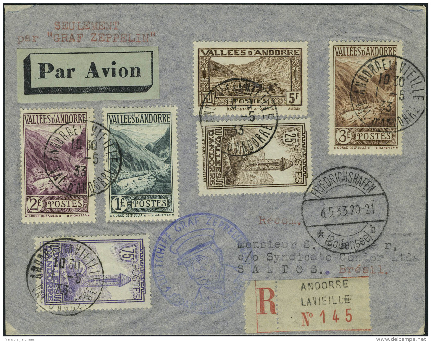 Lettre Zeppelin 1er SAF 1933 Pour Le Br&eacute;sil, Superbe - Other & Unclassified