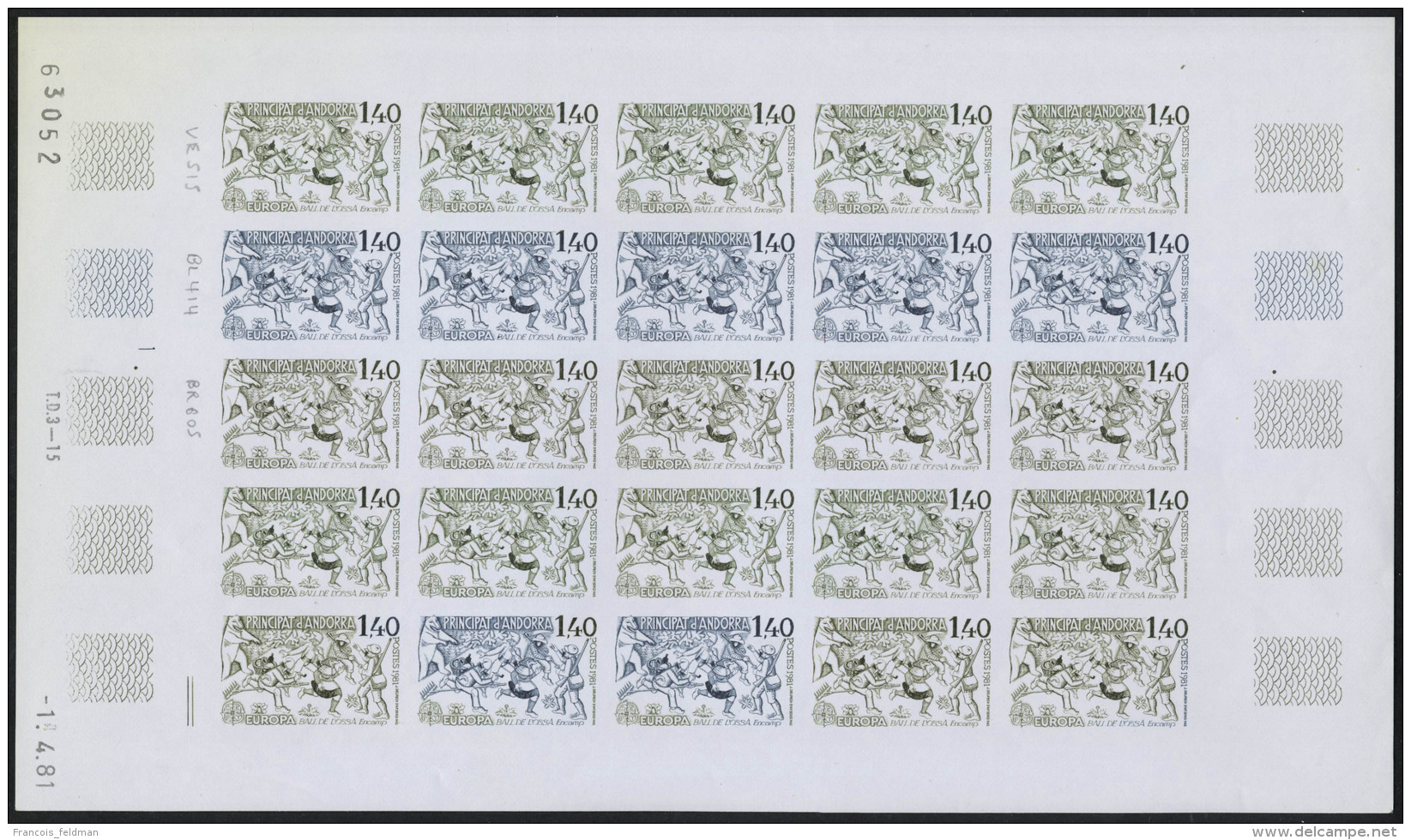 Neuf Sans Charni&egrave;re N&deg; 292/3, Europa 1981, Feuille Compl&egrave;te De 25ex, Essai De Couleur, ND, T.B. - Sonstige & Ohne Zuordnung