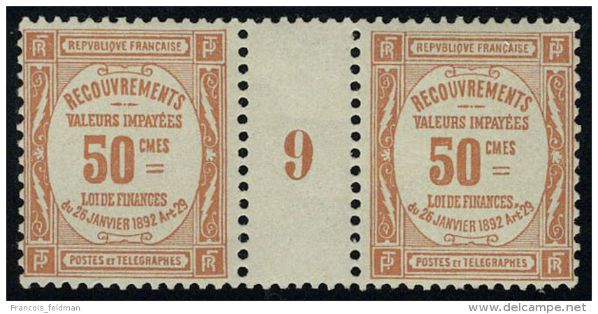 Neuf Sans Charni&egrave;re N&deg; 47, 50c Rouge Paire Hor Mill&eacute;sime 9, 1ex Cl, T.B. Rare - Sonstige & Ohne Zuordnung