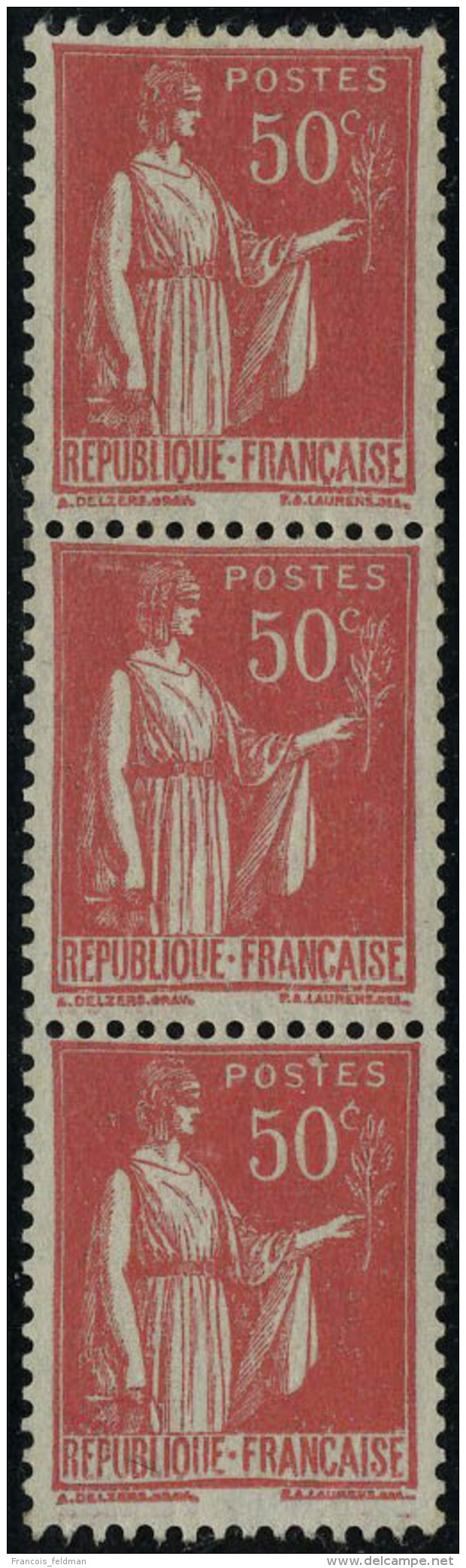 Neuf Avec Charni&egrave;re N&deg; 32, 50c Paix Rose-rouge, Bande Verticale De 3ex Au Type IIB T.B. - Other & Unclassified