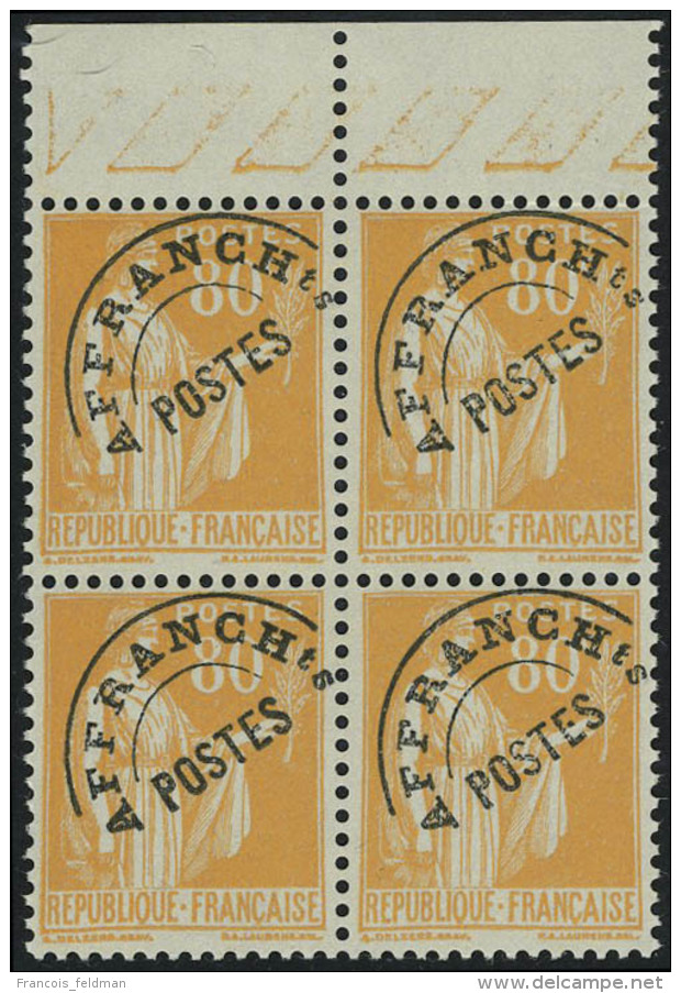 Neuf Sans Charni&egrave;re N&deg; 75, 80c Paix Orange, Bloc De 4, Superbe - Other & Unclassified