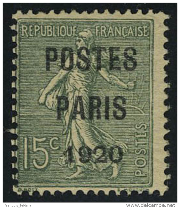 Neuf Sans Charni&egrave;re N&deg; 25, 15c Vert Papier GC Paris 1920, T.B. Sign&eacute; Brun Maury - Other & Unclassified