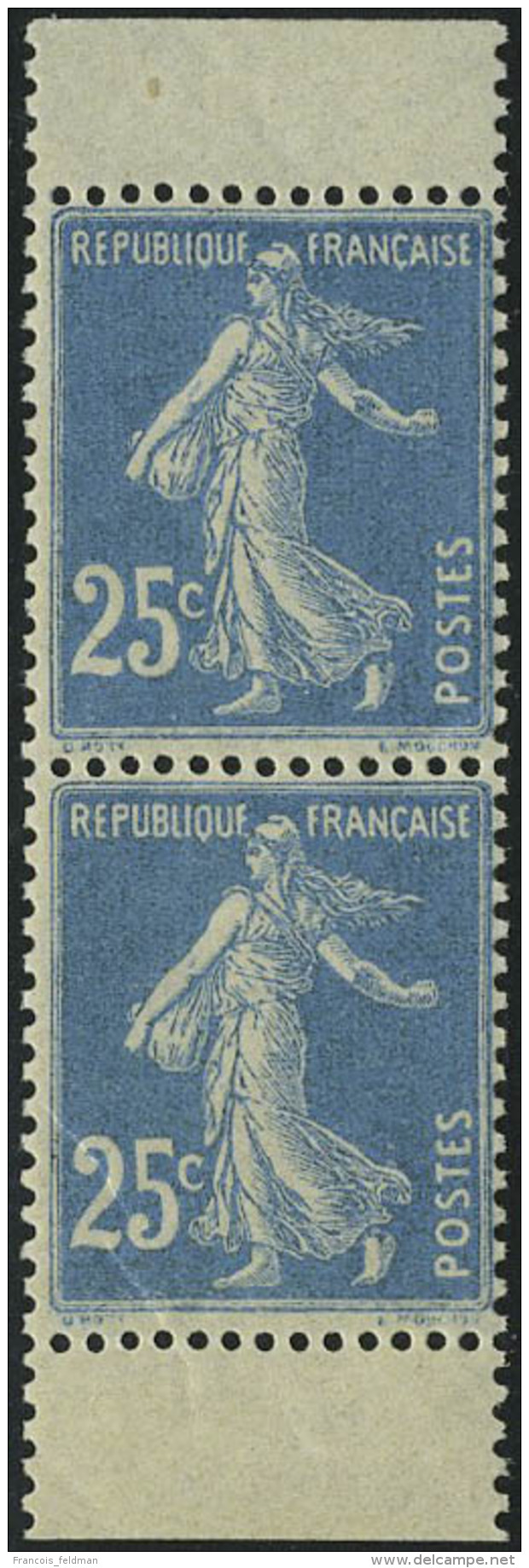 Neuf Sans Charni&egrave;re N&deg; 140f, 25c Bleu Type Semeuse, Paire Hor De Carnet, Type II, T.B. - Other & Unclassified