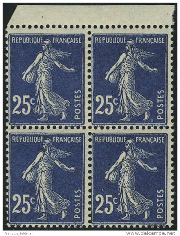 Neuf Sans Charni&egrave;re N&deg; 140/140b, 25c Bleu, Bleu Fonc&eacute;, Bleu Noir, Les 3 Nuances En Blocs De 4,... - Other & Unclassified