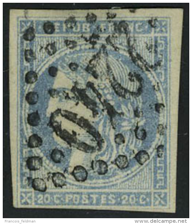 Oblit&eacute;r&eacute; N&deg; 46B, 20c Bleu, Faux De Marseille, Obl Los GC 2240, T.B. Rare, Sign&eacute; A Brun - Autres & Non Classés