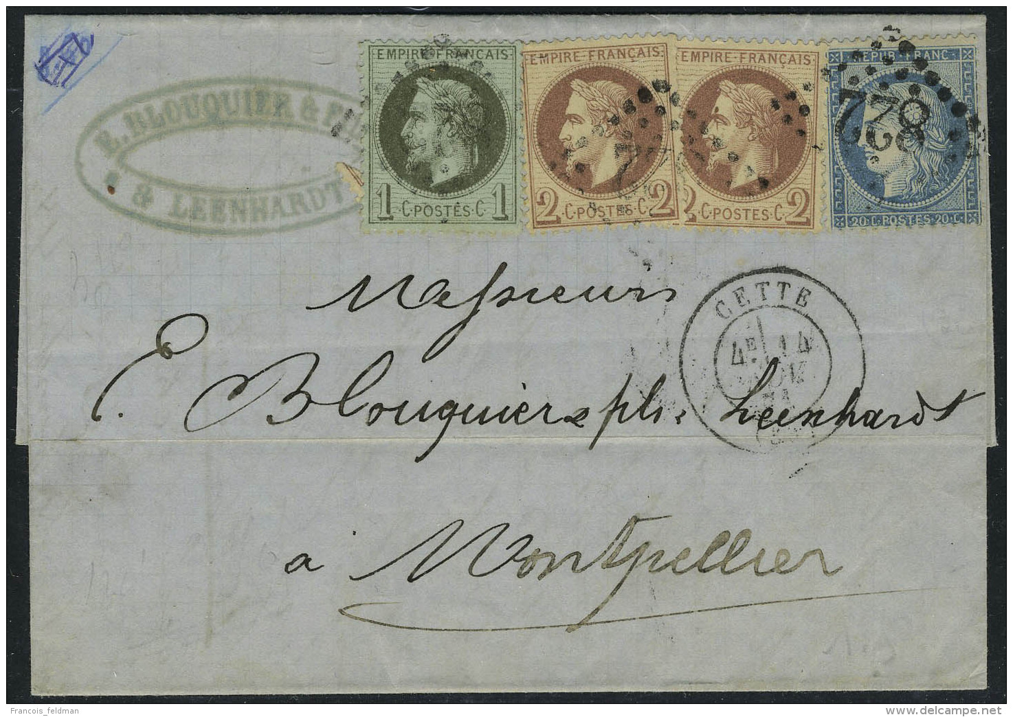 Lettre N&deg; 25, 26 X 2, + 37, Tarif &agrave; 25c Septembre 1871 De Lettre &agrave; Montpellier 4.11.71 T.B. - Andere & Zonder Classificatie