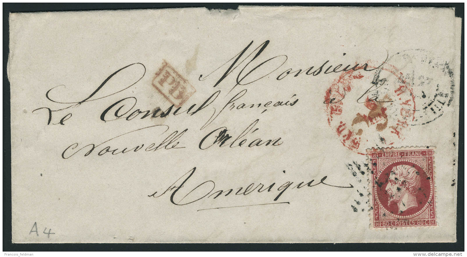 Lettre N&deg; 24, 80c Rose Seul Sur L. Obl. &eacute;toile Muette + C&agrave;d Peu Lisible, Pour La Nouvelle... - Sonstige & Ohne Zuordnung