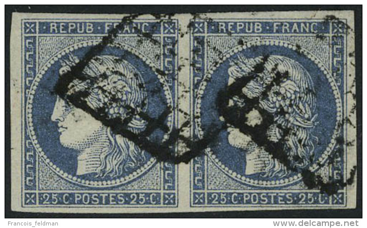 Oblit&eacute;r&eacute; N&deg; 4, 25c Bleu, Paire Hor., T.B. - Autres & Non Classés