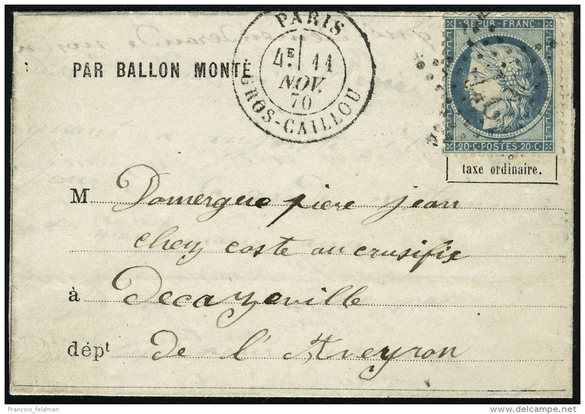 Lettre Le Daguerre, LMI, C&agrave;d R. Gros Caillou, 11 Nov 70, + &eacute;toile 27, Pour Decazeville Aveyron. T.B. - Other & Unclassified