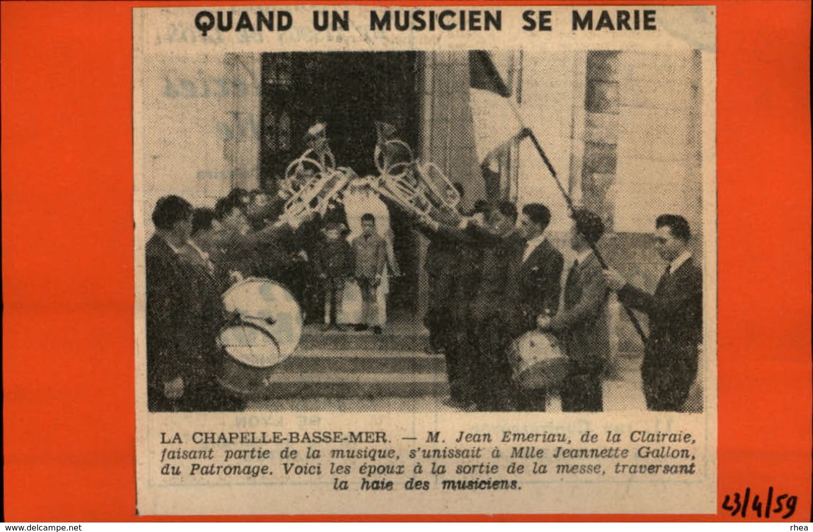 44 - LA CHAPELLE-BASSE-MER - Article De Journal Issu D'un Journal De 1959 - 1950 à Nos Jours