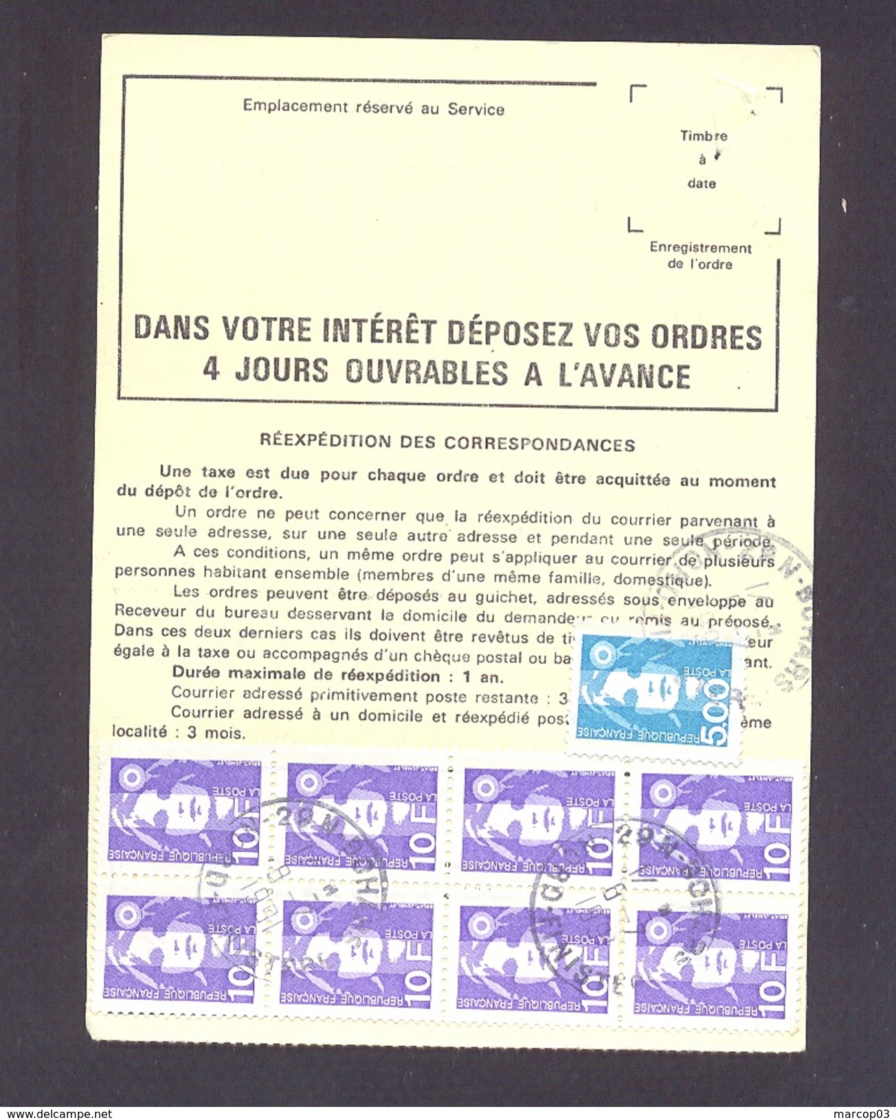 FINISTERE 29  BOHARS ORDRE DE REEXPEDITION - 1961-....