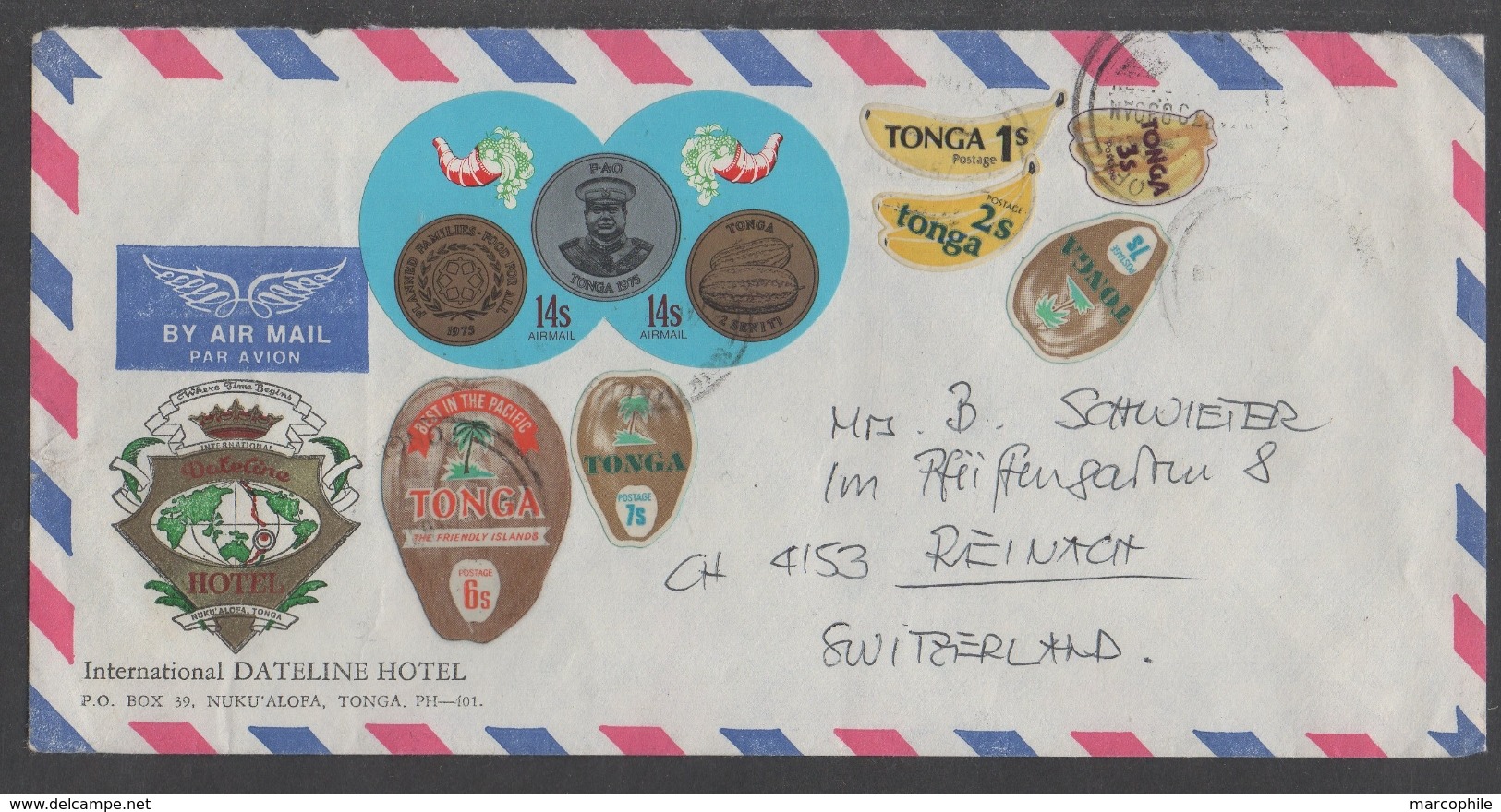 TONGA - HOTEL / LETTRE AVION POUR LA SUISSE (ref 969) - Tonga (1970-...)