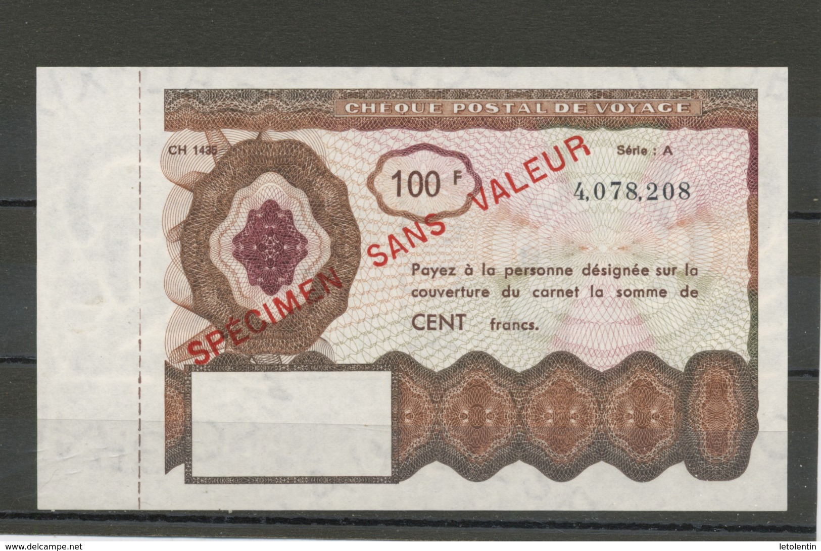 FRANCE - CHEQUE POSTAL DE VOYAGE "SPECIMEN SANS VALEUR" - Specimen