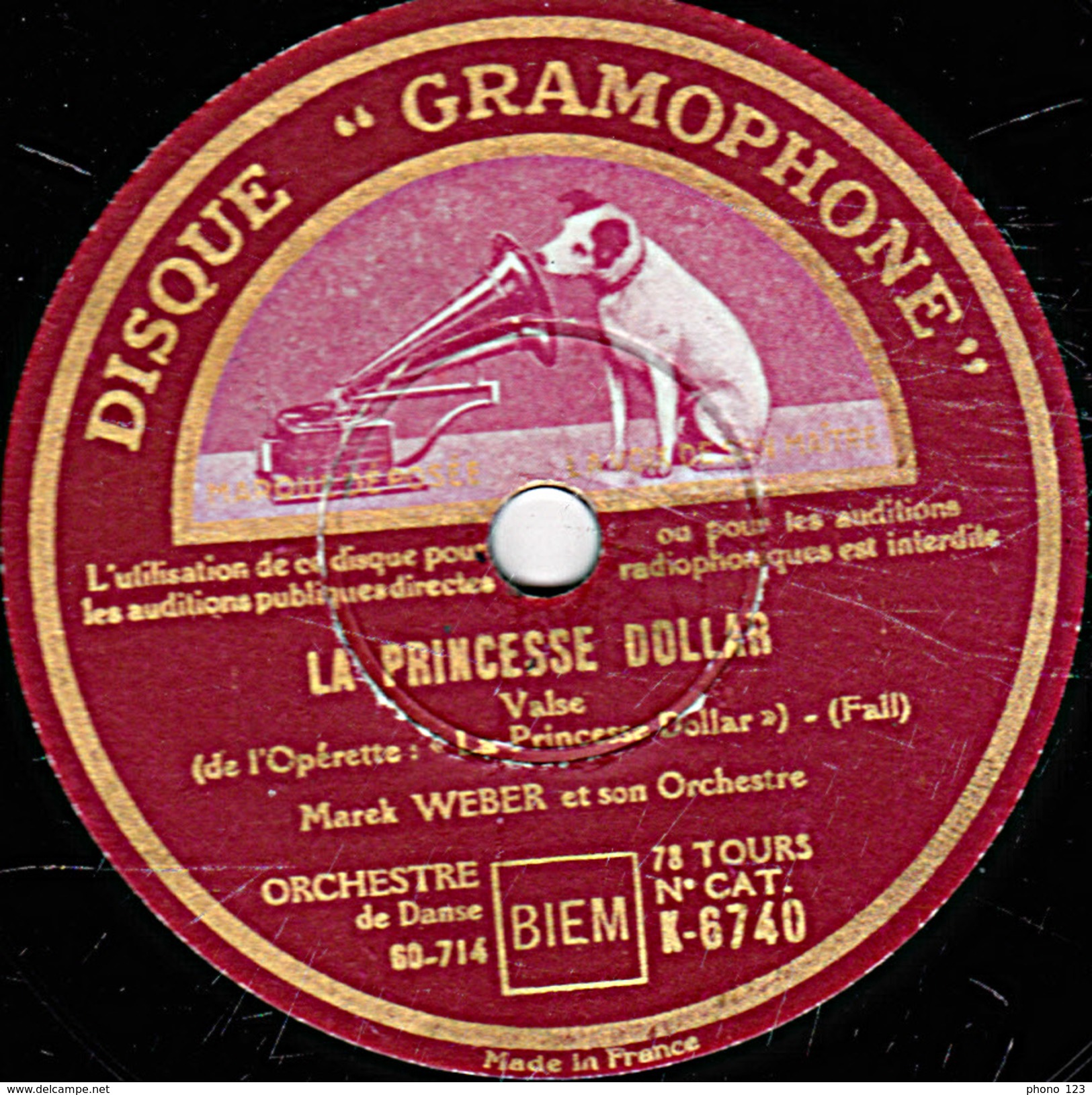 78 T. - 25 Cm - état  B (EX Avec Petit Choc Sur Le Bord) - Marek WEBER - LA PRINCESSE DOLLAR - LA DIVORCEE - 78 T - Disques Pour Gramophone