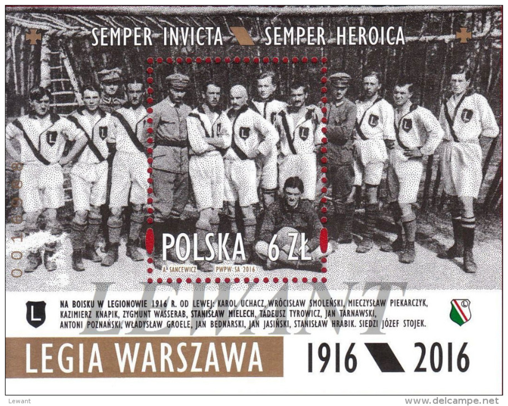 2016.04.20. 100 Years Of Football Club Legia Warszawa 1916/2016 - Block MNH - Nuovi