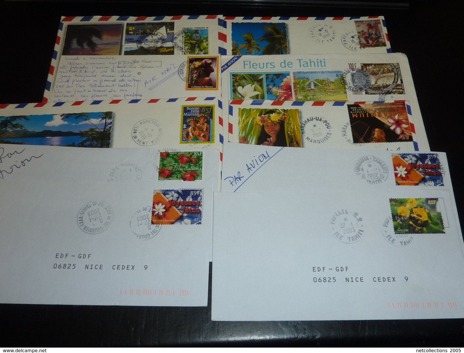 LOT DE 34 ENVELOPPES SUR LA POLYNESIE FRANCAISE DE 1966 à 2009  AVEC CACHETS à DATES ET FLAMMES - LETTRE MARCOPHILIE - Collections, Lots & Séries