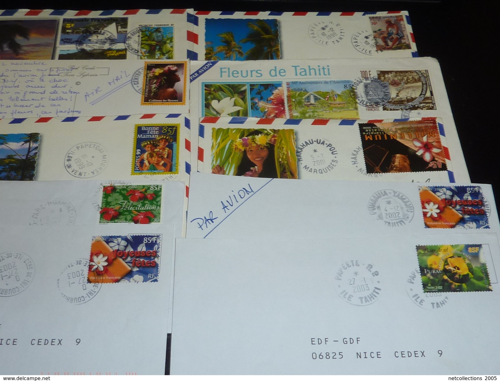 LOT DE 34 ENVELOPPES SUR LA POLYNESIE FRANCAISE DE 1966 à 2009  AVEC CACHETS à DATES ET FLAMMES - LETTRE MARCOPHILIE - Collections, Lots & Séries