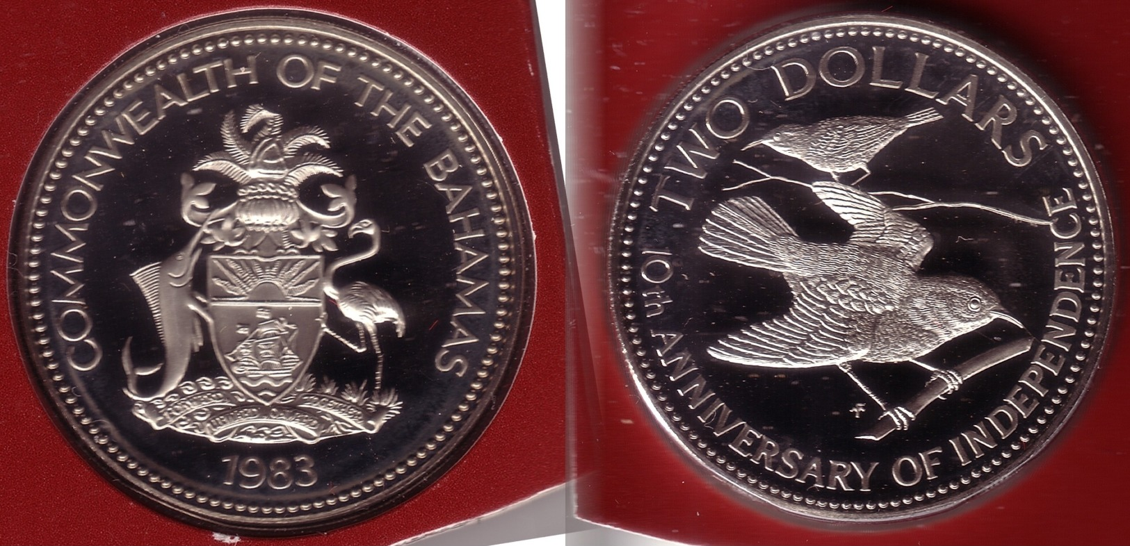 BAHAMAS - 1 & 2 Dollars 1983 FM  Proof  INDEPENDENCE ANNIVERSARY - KM# 93 & 94   [Very Rare Types] - Bahamas