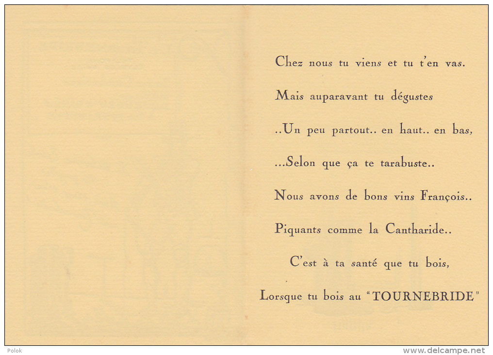 Bf - Carte Dépliant "Le Tournebride" Bar, Restaurant à Paris 8è - Rue Cambacérès (format 8,5 X 12 Cm) - Cafés, Hôtels, Restaurants