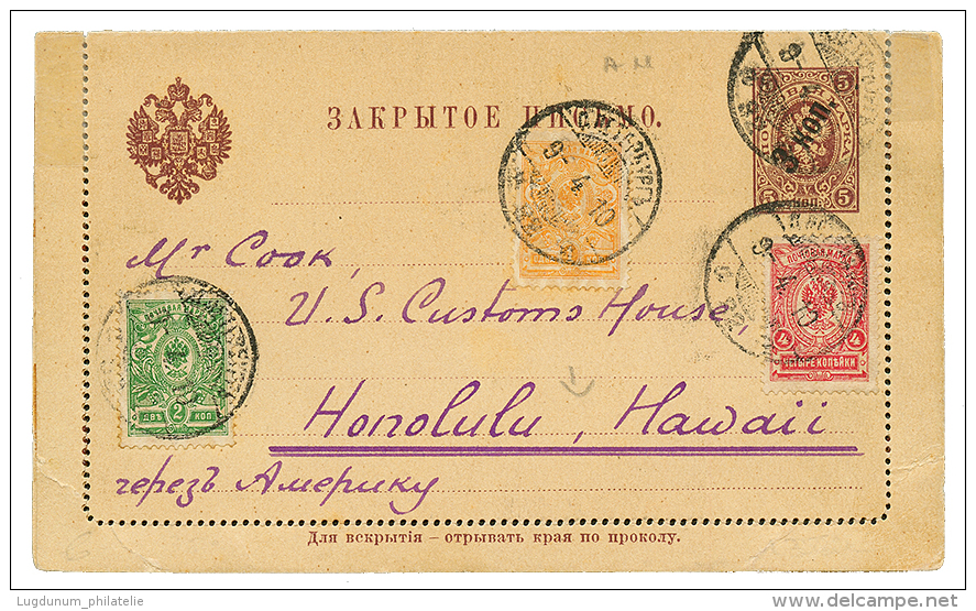 HAWAI : 1910 RUSSIA P./Stat 3k On 5k+ 1k+ 2k +4k Canc. ST PETERSBURG To HONOLULU HAWAII. Vf. - Other & Unclassified