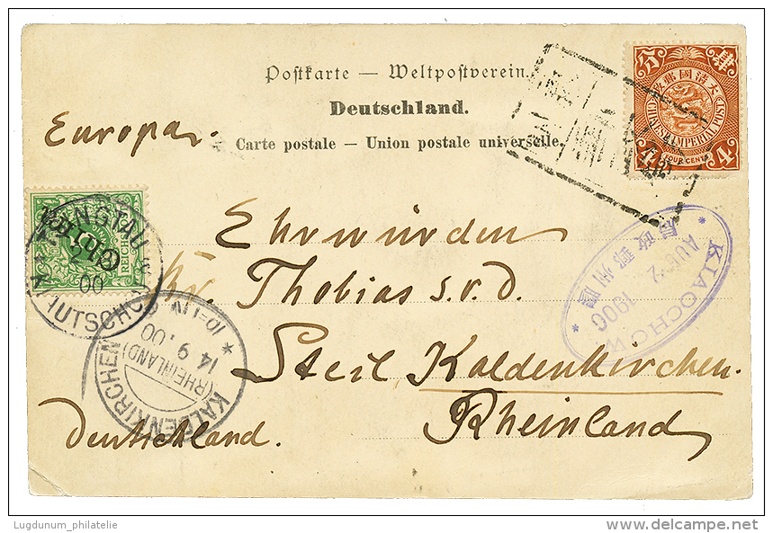 1900 MIXT CHINA 4 Canc. TOMBSTONE + GERMAN CHINA 5pf Canc. TSINGTAU KIAUTSCHOU To GERMANY. Vvf. - Other & Unclassified