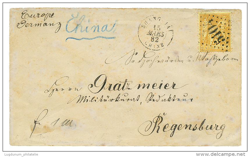 1882 FRANCE 25c SAGE Canc. GC 5104 + SHANGHAI CHINE On Envelope To GERMANY. Vf. - Other & Unclassified