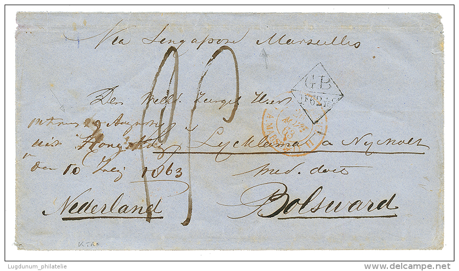 1863 GB/1F62c + Tax Marking On Envelope From HONG-KONG To NETHERLANDS. Verso, HONG-KONG Cds. Vf. - Autres & Non Classés