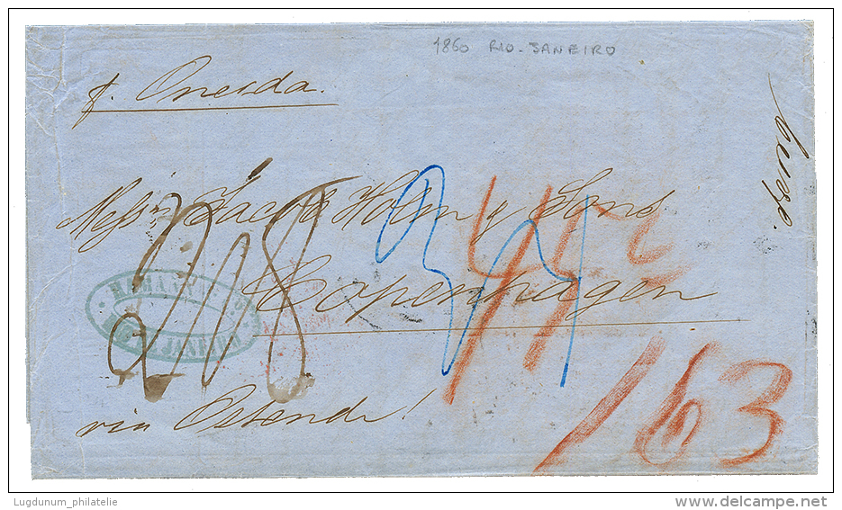 "BRAZIL To DENMARK" : 1860 Tax Marking On Entire Letter From RIO DE JANEIRO To DENMARK. Vvf. - Other & Unclassified
