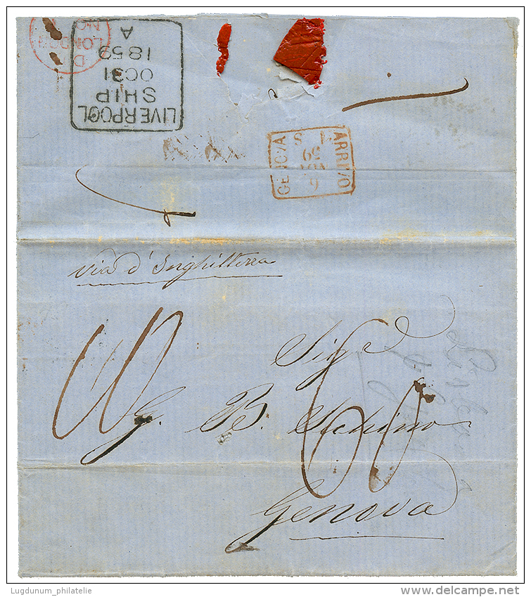 LAGOS To ITALY : 1859 "60" Tax Marking + LIVERPOOL/ SHIP (verso) On Entire Letter From LAGOS To GENOVA. Scarce. Vvf. - Autres & Non Classés