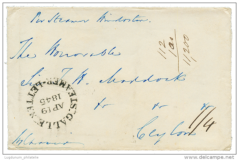 INDIA : Rare MADRAS SHIP LETTER/Free In Red On Reverse Of Envelope With Full Text To CEYLON. Recto, GALLE STEAMER LETTER - Otros & Sin Clasificación