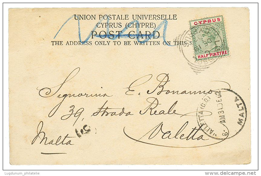 1902 1/2P Canc. LIMASSOL CYPRUS On Card To VALETTA MALTA. Vvf. - Other & Unclassified