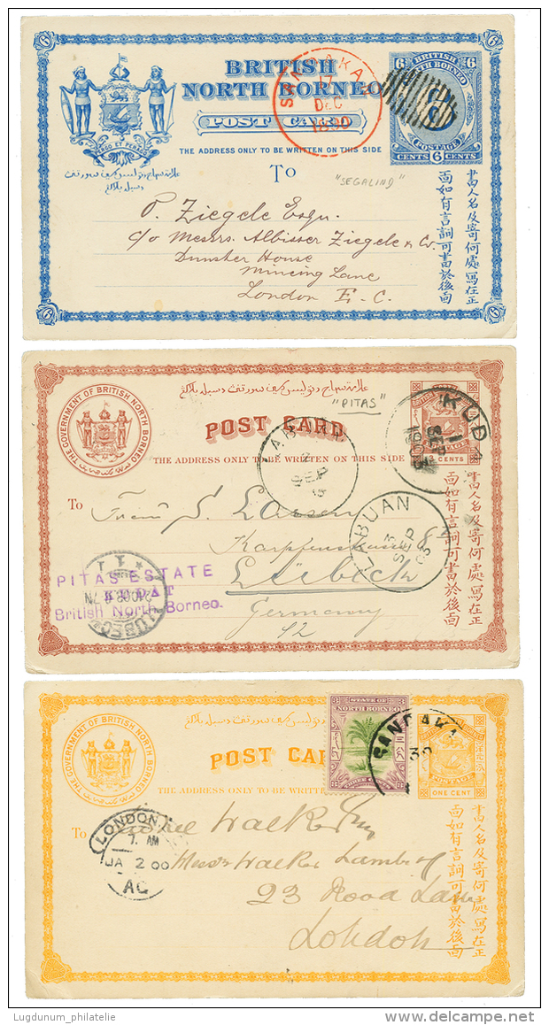 NORTH BORNEO : 1890/1903 Superb Lot Of 3 Postal Stationery To ENGLAND Or GERMANY. Rare Origin 'PITAS, SEGALIND ...). Vvf - Other & Unclassified