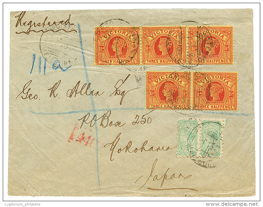 VICTORIA To JAPAN : 1902 1/2c(x2) + 1 1/2(x5) On REGISTERED Envelope To YOKOHAMA (JAPAN). TB. - Autres & Non Classés