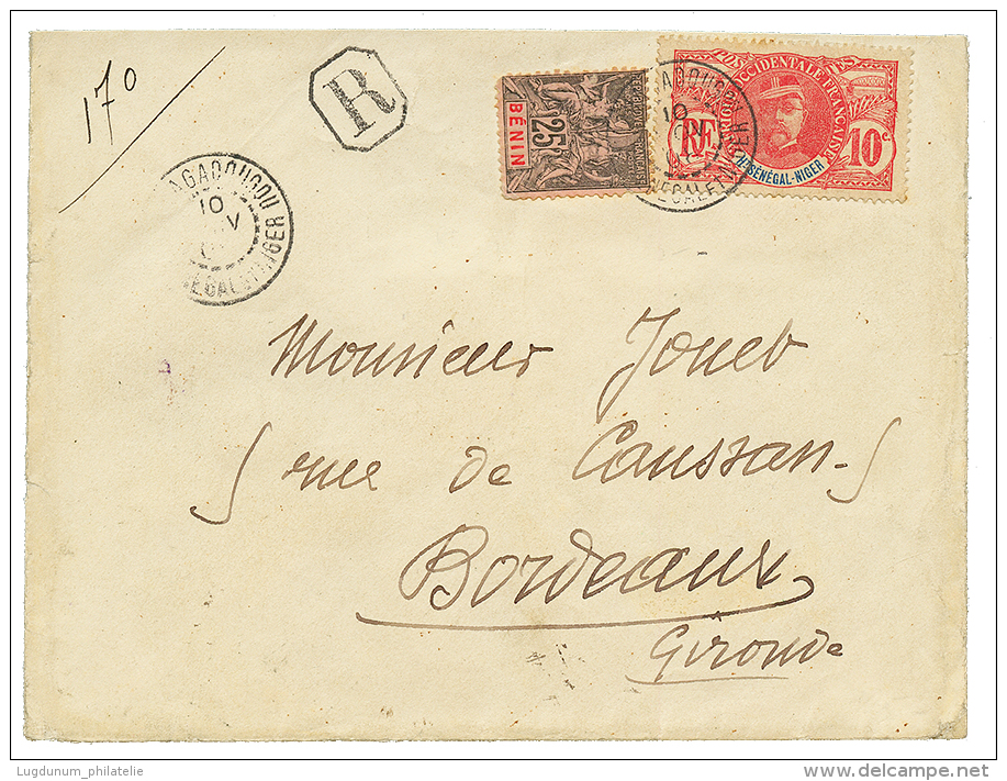 1908 BENIN 25c(pd)+ HT SENEGAL NIGER 10c Obl. OUAGADOUGOU HAUT SENEGAL NIGER Sur Env. RECOM. TB. - Autres & Non Classés