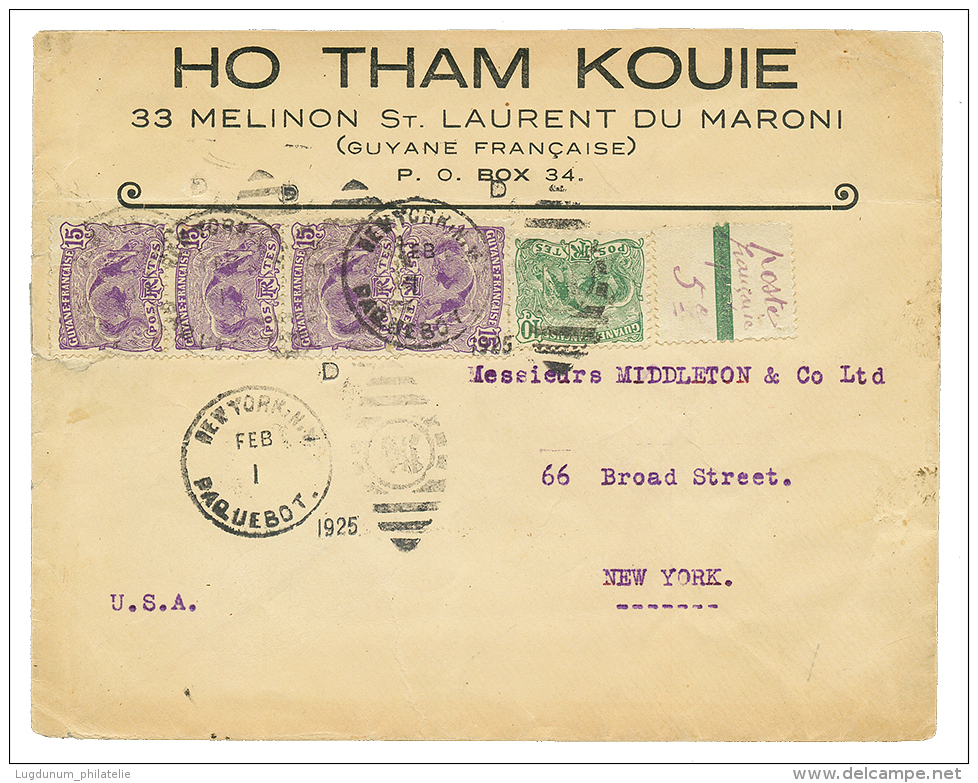 1925 10c + 15c(x3) Obl. NEW YORK N.Y PAQUEBOT Sur Enveloppe Pour Les ETATS-UNIS. TB. - Other & Unclassified