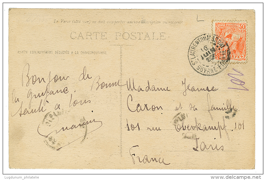 1920 30c Obl. ST LAURENT DU MARONI Sur Carte Pour PARIS. Timbre Rare Seul Sur Lettre. TTB. - Other & Unclassified
