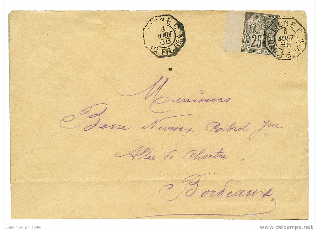 1888 COLONIES GENERALES 25c Obl. LIGNE C PAQ FR N&deg;1 Sur Enveloppe Pour BORDEAUX. TB. - Other & Unclassified