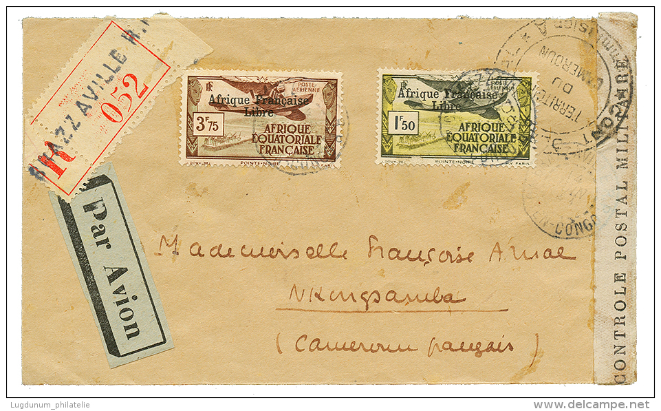 1941 AFRIQUE EQUATORIALE PA Surcharg&eacute; AFRIQUE FRANCAISE LIBRE N&deg;14(pd)+ N&deg;16 Obl. BRAZZAVILLE Sur Env. PA - Other & Unclassified