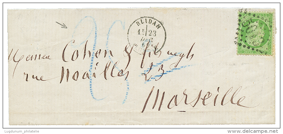 1869 5c Obl. GC 5013 + T.16 BLIDAH ALGERIE + Taxe 25 Bleue Sur Lettre Pour MARSEILLE. TTB. - Autres & Non Classés