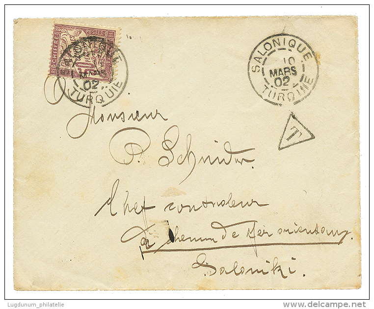 SALONIQUE : 1902 Timbre-Taxe De FRANCE 50c Obl. SALONIQUE Sur Enveloppe NON Affranchie Pour SALONIQUE. RARE. Superbe. - Sonstige & Ohne Zuordnung