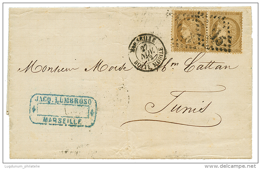 1872 30c CERES(x2) Obl. 5015 + MARSEILLE BOITE MOBILE Sur Lettre De MARSEILLE Pour TUNIS. TTB. - Other & Unclassified