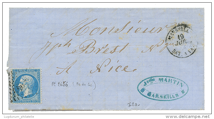 1863 20c Obl. PC Du GC 2656 De NICE + MARSEILLE BAT A VAP Sur Lettre Pour NICE. Rare. TB. - Other & Unclassified