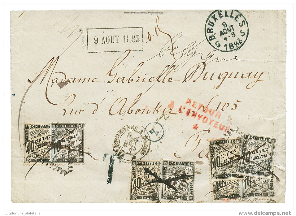 1883 TAXE Noir 10c(x4) + 40c(x4) Obl. Sur Enveloppe De BRUXELLES (BELGIQUE). Rare. TTB. - Other & Unclassified