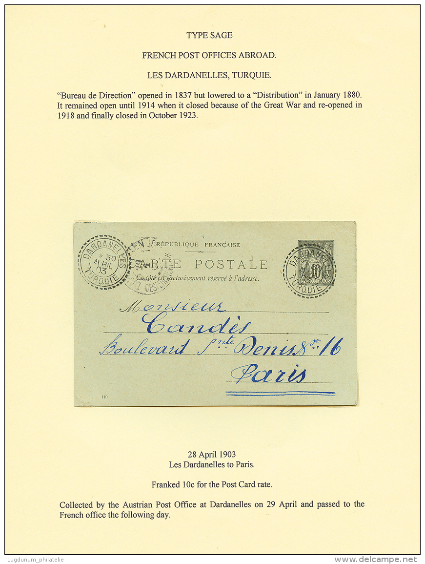 DARDANELLES : 1903 Entier 10c Sage Obl. DARDANELLES TURQUIE Via L' AUTRICHE Pour PARIS. Superbe. - Other & Unclassified