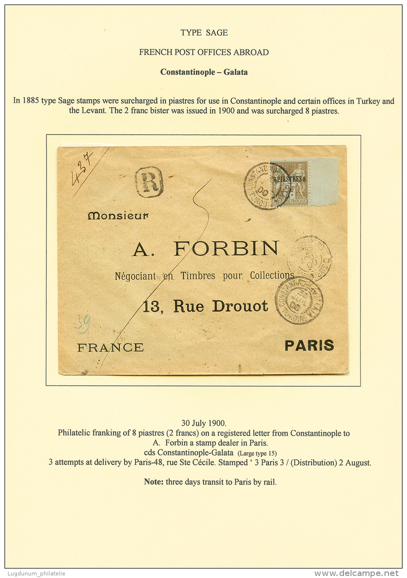1900 LEVANT 8p S/ 2F Obl. CONSTANTINOPLE GALATA Sur Enveloppe RECOMMANDEE Pour PARIS. TTB. - Sonstige & Ohne Zuordnung