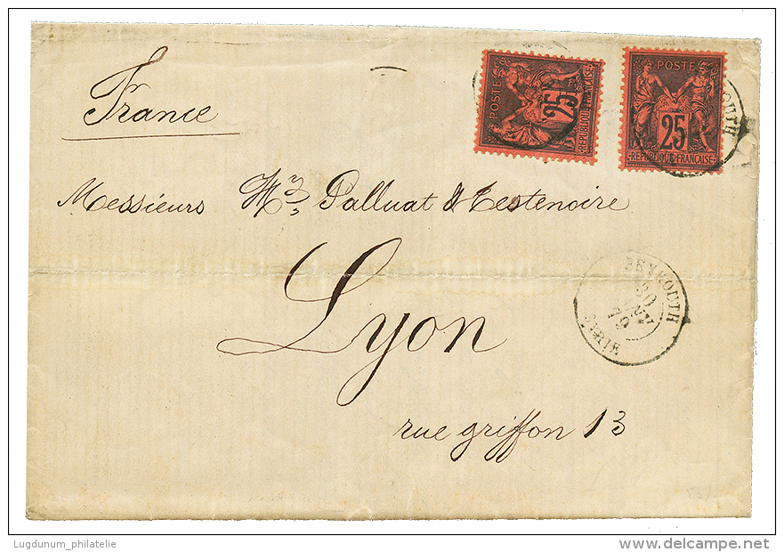 BEYROUTH : 1879 25c Noir S/ Rouge(x2) Obl. BEYROUTH SYRIE Sur Lettre Pour La FRANCE. TB. - Altri & Non Classificati