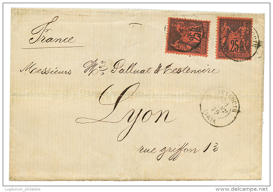 BEYROUTH : 1879 25c Noir S/ Rouge(x2) Obl. BEYROUTH SYRIE Sur Lettre Pour La FRANCE. TB. - Other & Unclassified